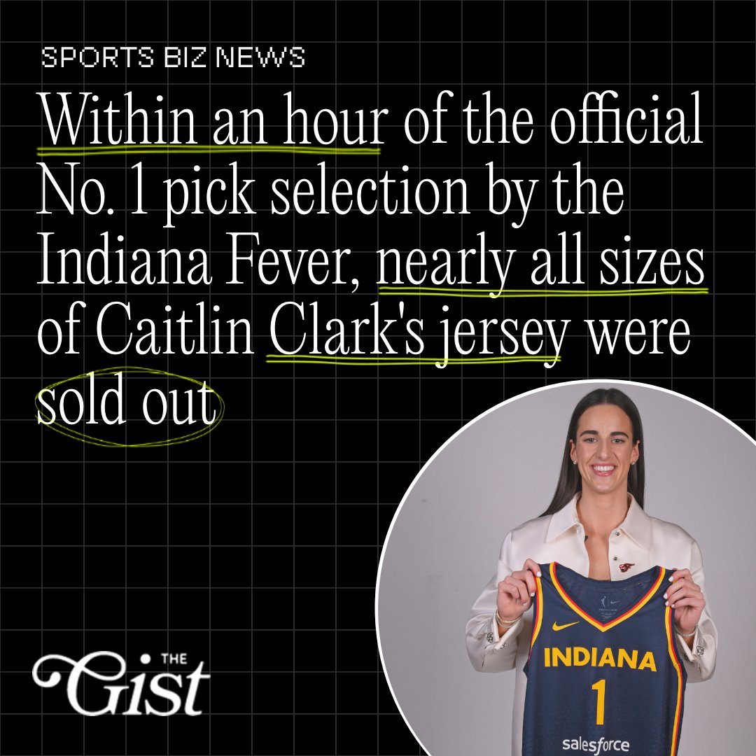 The @CaitlinClark22 effect... 📈📈📈 • @IowaWBB star Caitlin Clark was selected with the No. 1 pick by the @IndianaFever in Monday night's @WNBA draft, and as anticipated, her selection moved the needle when it came to jersey sales. 💰 • h/t: @darrenrovell. 🤯