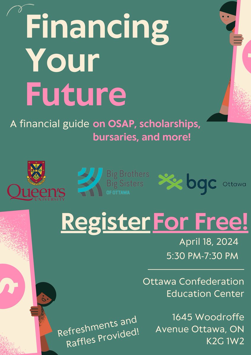 📣Event Last Call! Please RT! Join @BBBSO & @bgcottawa April 18 for 'Financing Your Future', a workshop in partnership w @queensu & @P2ERexdale! Learn funding tips and tricks for your path to post-secondary and your dream career. 👉Register here: eventbrite.ca/e/financing-yo…