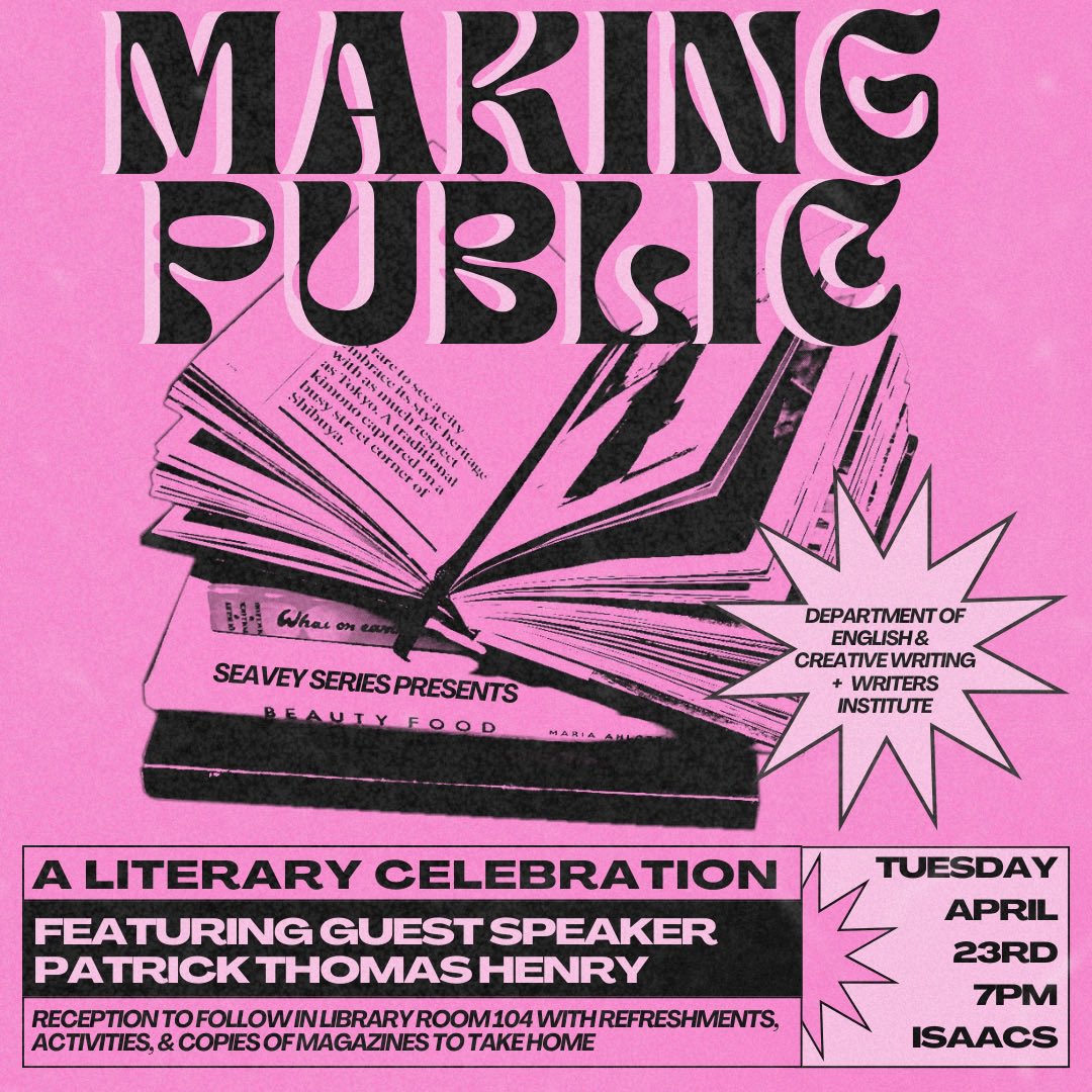 susqufuse's tweet photo. Join us on Tuesday, April 23rd for Making Public! A literary celebration featuring special guest and SU alum Patrick Thomas Henry, we'll be hearing from the publications and presses on campus about their achievements in the last year as well as seeing their newest editions https://t.co/ihvnfCmQEY