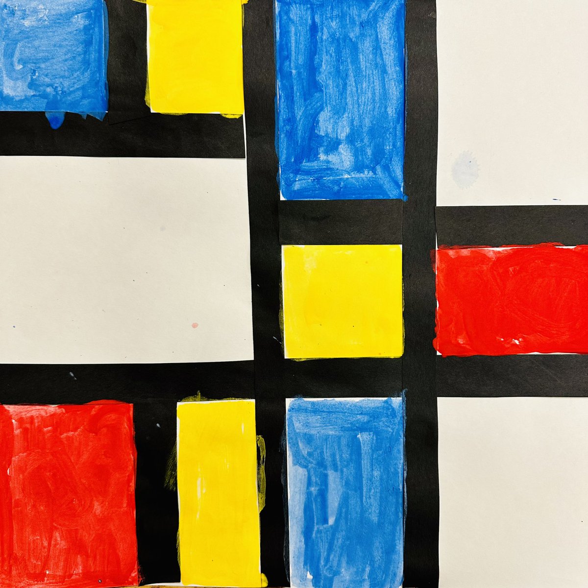 ❤️💛💙 Some finished Kinder Piet Mondrian inspired color family collage paintings! 💜🧡💚 #mcspedden #inspireoneinspiremany #elementaryart #fisdfineartsleads @McSpeddenES