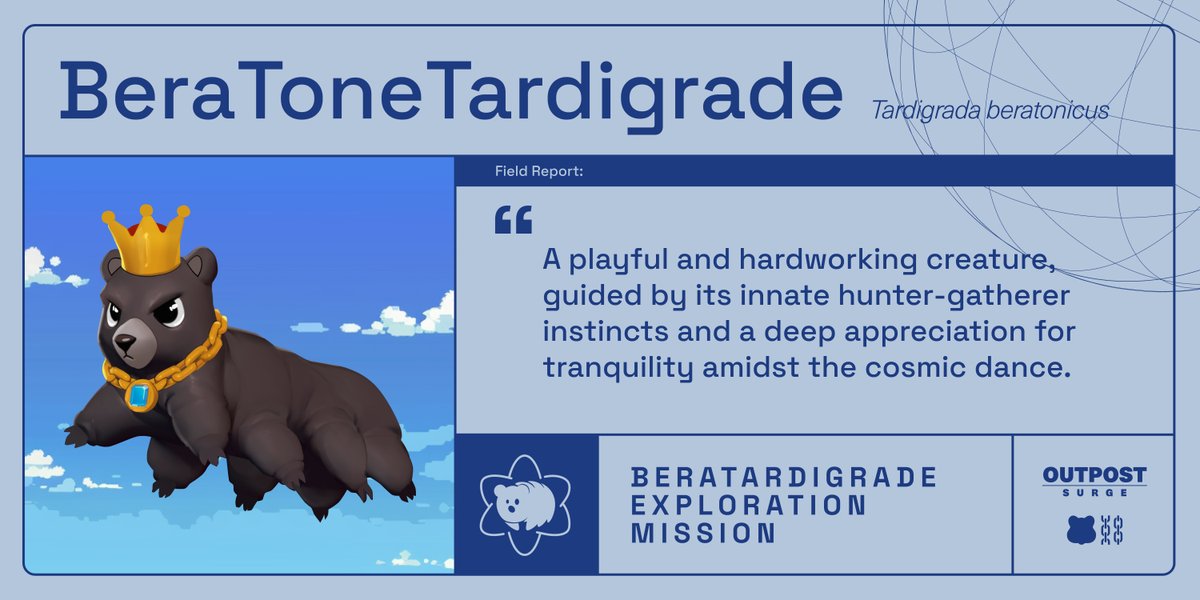 thriveonmars's tweet image. Meet the @BeratoneGame Tardigrade. A playful and hardworking creature, guided by its innate hunter-gatherer instincts and a deep appreciation for tranquility amidst the cosmic dance.

Your Mission Objectives:
🚀 Complete the Galxe Mission: app.galxe.com/quest/ThriveOn…
💎 Mint the…