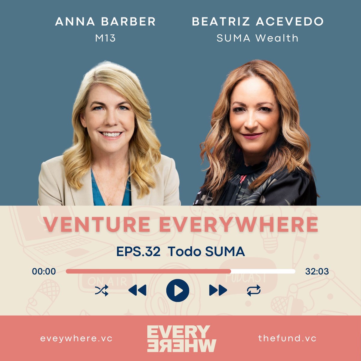 ON AIR: Venture Everywhere #Podcast EPS 32🎙️ 
@annawbarberbarber, Partner at <a href="/M13Company/">M13</a> &amp; LP in <a href="/EverywhereVC/">Everywhere Ventures</a> &amp; <a href="/Bea_latina/">BeatrizAcevedo</a>, co-founder of <a href="/wearesuma/">Suma Wealth</a>. 

🎧Listen:     
🍎 Apple: podcasts.apple.com/us/podcast/tod…
💚 Spotify: open.spotify.com/episode/0tWgWJ…
🗒️ Transcript at ideas.everywhere.vc/s/podcast