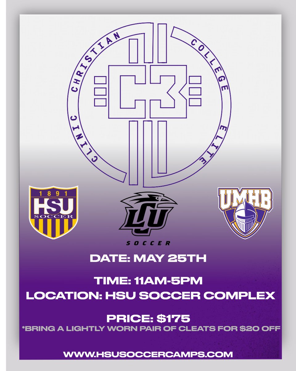 HSUMensSoccer's tweet photo. 🚨We are excited to announce a project that we have been working on for awhile!

Introducing the C3, Christian College Elite Clinic!! 

This is an amazing opportunity for recruits to be seen by top programs that promote Christian cultures! Sign up below.

https://t.co/AtX5LDAEIm https://t.co/bL2jfJPDkO