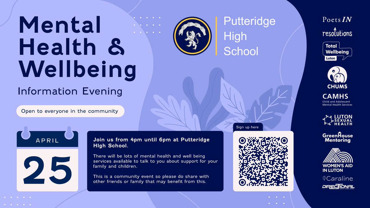 Open to everyone in the Luton community and beyond who would like to find out more about Mental health and wellbeing support for you and your family! Join us in just over a weeks time as we host some brilliant local support services!