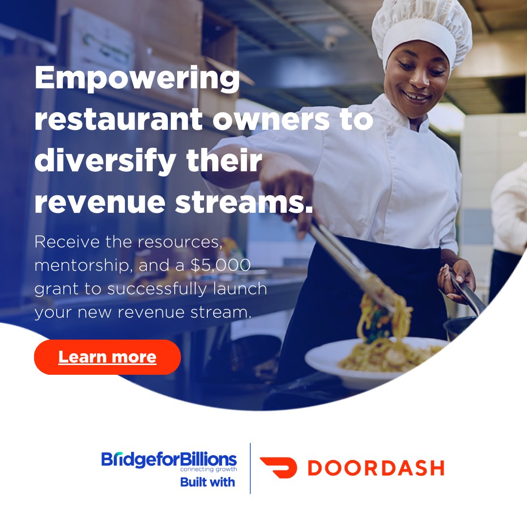 We’re partnering with @DoorDashImpact and @Bridge4Billions to launch applications for the Accelerator for Local Restaurants: Live and Local Series. Learn to diversify revenue, receive a grant, and enjoy mentorship opportunities by applying here! doordashimpact.com/restaurantacce…