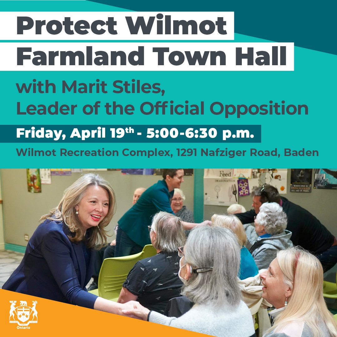 770 hectares of prime Ontario farmland have been confiscated by the gov't for industrial development. #Greenbelt scandal, the sequel? Since there’s never been public consultation, I decided to hold one. Join me for a special town hall. Sign up: ondpcaucus.com/wilmont_town_h… #ONpoli