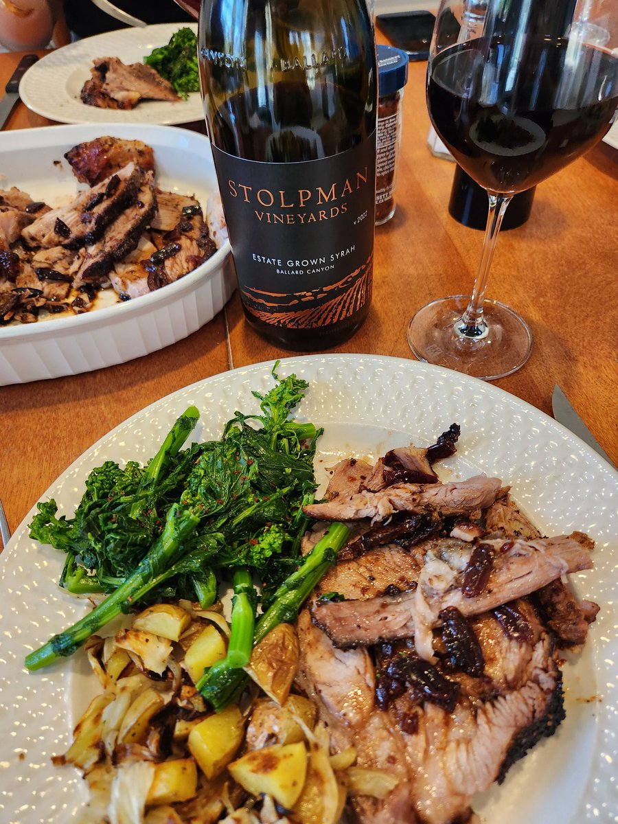 grapesunwrapped's tweet image. Doing a local farm story so after the interview, went to their market and purchased some of their locally raised and slaughtered meat and made a slow roasted Boston butt w fig-olive-almond jam glaze. #wine is Stolpman syrah. #WritingCommunity #CookingCommunity