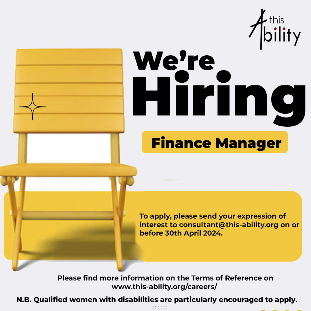 We are currently #hiring a #FinanceManager to join our team. If you are a detail-oriented and organized individual with a passion for Finance management, we want to hear from you!

Please find more information on the TOR at this-ability.org/careers/

 #IkoKaziKE #a11y