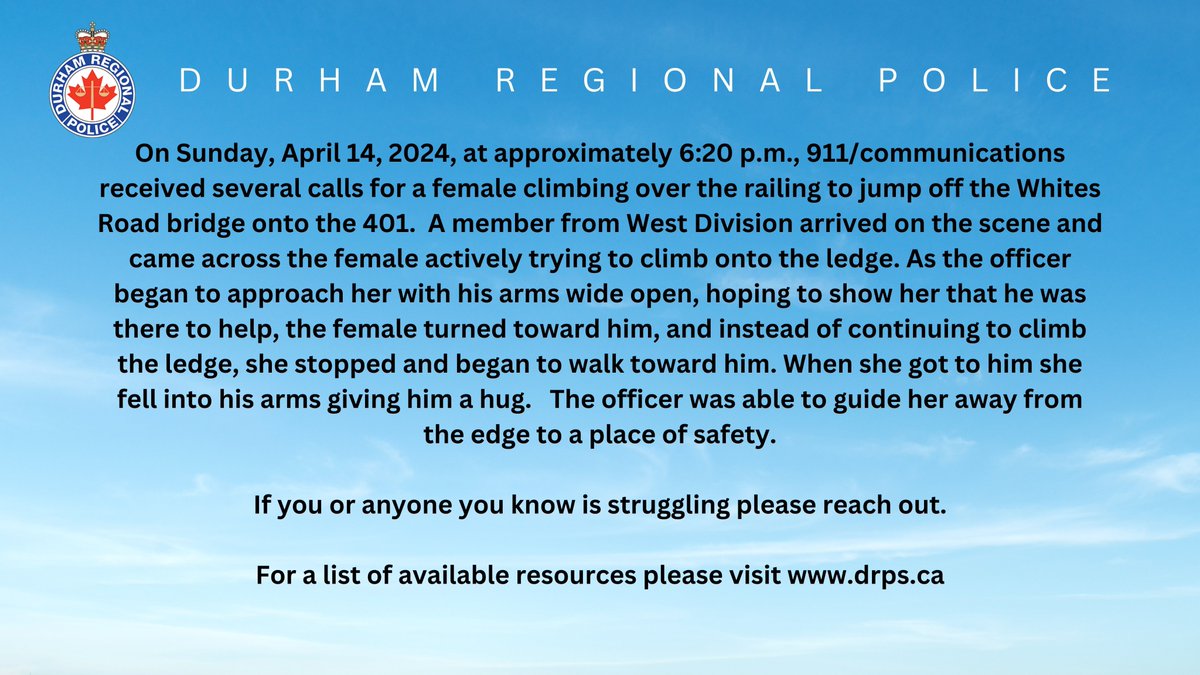 DRPS's tweet photo. Thanks to the quick thinking and compassionate actions of one of our officers, a tragedy was prevented.  If you are struggling please reach out. 

For available resources please click here: https://t.co/EqIWH0udtK https://t.co/TOJWnOeU76