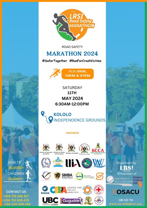 Register for your kit now at 30,000 SHG for adults and 25,000 SHG for children, and join @lrsinitiative on May 11, 2024, at Kololo Independence Grounds & run for accident victims for a goal of improving accident post care. Your financial contribution matter.
#RunForCrashVictims