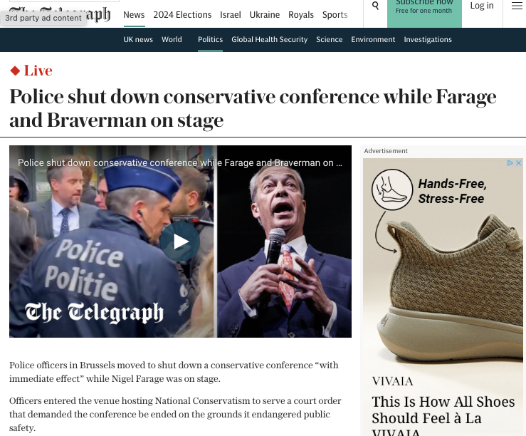 This is outrageous totalitarianism and must be condemned by all Western political leaders, no matter where you sit on the political spectrum. Police officers in Brussels shut down a conservative political gathering while former UK politician @Nigel_Farage was on stage. This is…