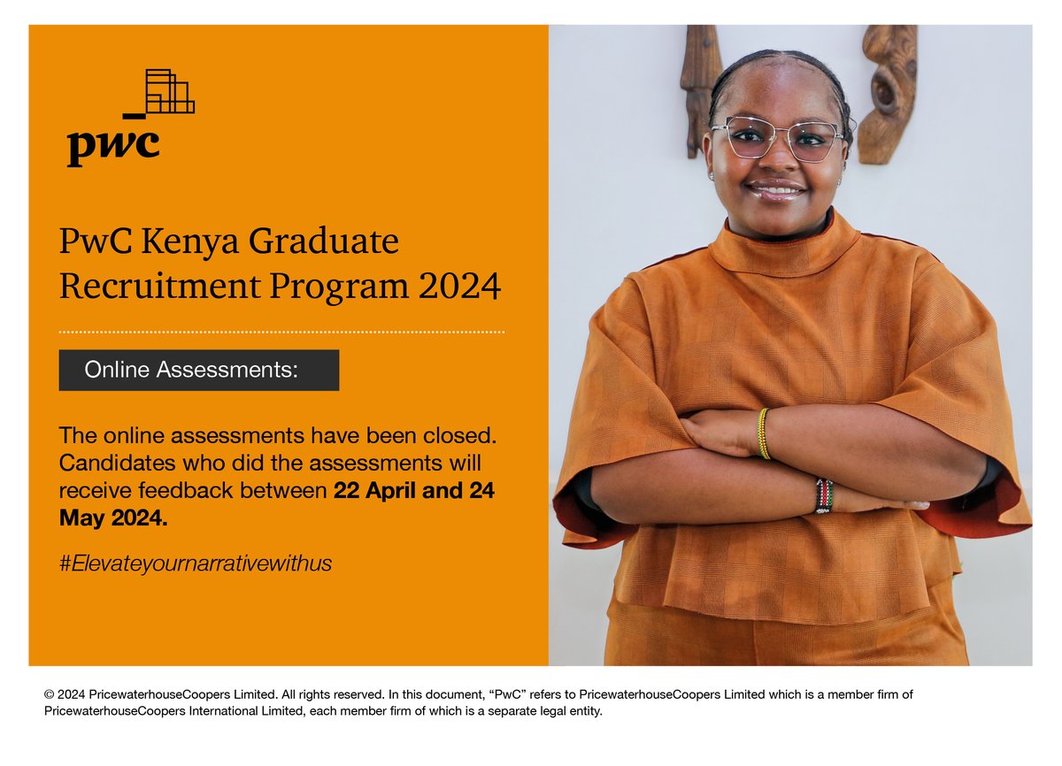 The online assessments have been closed. Candidates who did the assessments will receive feedback between 22 April and 24 May 2024. #PwCProud #GR2024 #Elevateyournarrativewithus