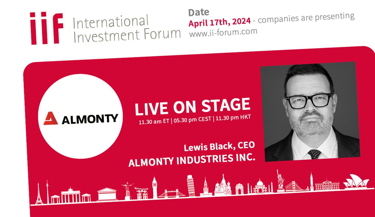 FINAL CALL: @Almonty_ at the 11th International Investment Forum (IIF). Lewis Black, CEO, is presenting on April 17 at 11.30 am ET - 05.30 pm CET - 11.30 pm HKT. #tungsten #southkorea #supplychain Register now and free of charge: us06web.zoom.us/webinar/regist…