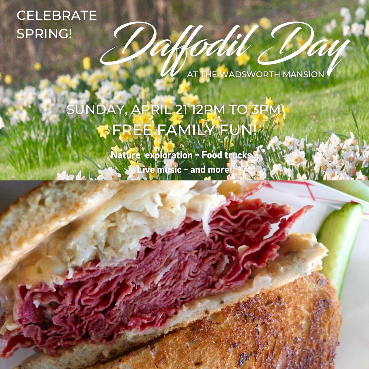 This Sun, April 21 we’re back at one of our favorite spring events, Wadsworth Mansion Daffodil Day, 12-3p! 🌼🥪  Work up an appetite while you explore nature. Family friendly - live music - rain or shine - free admission! 

📍 421 Wadsworth St #MiddletownCT

#SkyscraperSandwiches