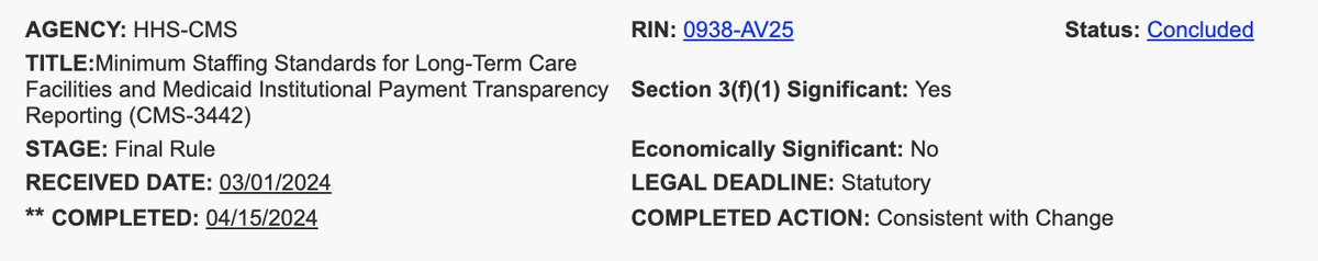 Nursing home staffing standards from @CMSGov have cleared OMB, which means they could come out as soon as today 👀