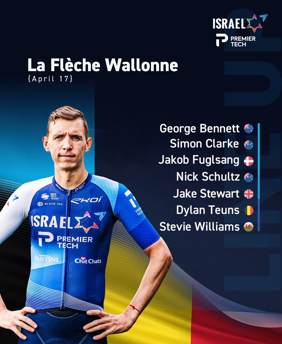 Israel – Premier Tech (@israelpremtech) on Twitter photo The Ardennes Classics continue with Flèche Wallonne on Wednesday. 
We are lining up with the following riders, ready to fight for victory on the iconic Mur de Huy!
#FlecheWallonne 🇧🇪 #YallaIPT The Ardennes Classics continue with Flèche Wallonne on Wednesday. 
We are lining up with the following riders, ready to fight for victory on the iconic Mur de Huy!
#FlecheWallonne 🇧🇪 #YallaIPT