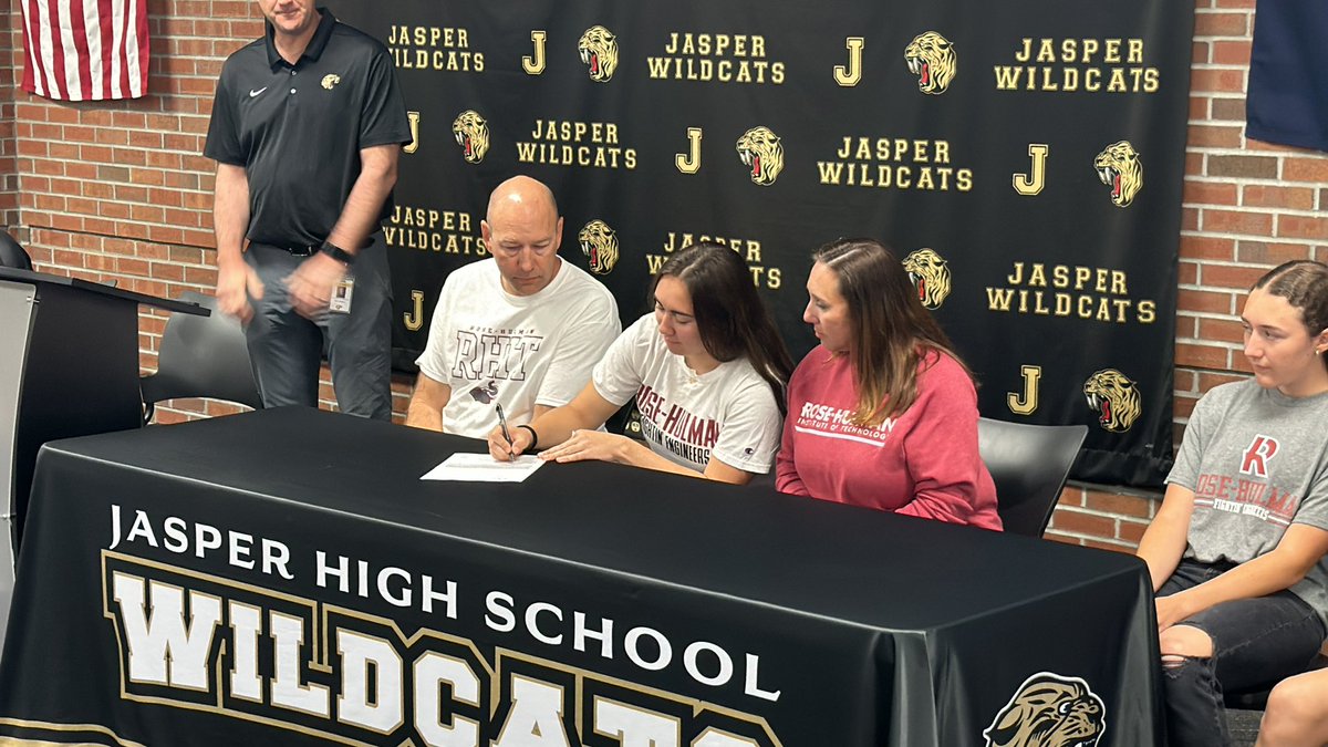 JasperAthletic's tweet photo. Congratulations to Emma Schipp today as she signed her Letter of Intent to continue her academic and basketball career at Rose-Hulman!  Emma is a multi-sport athlete, that is the epitome of a student athlete!! Best of Luck Emma, Jasper Athletics couldn’t be more proud of you!! https://t.co/DDz5eSGlLS