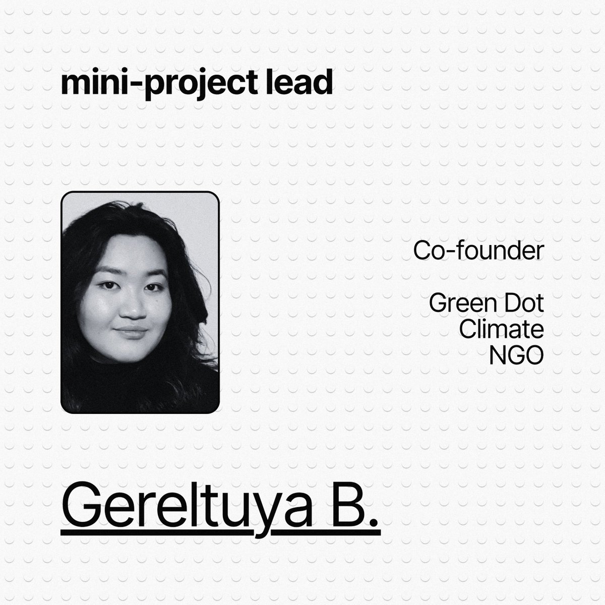 greendotclimate's tweet photo. 🔸 Sustainability Research Advisor: Dr. Zolzaya B., Economist, Bank of Mongolia
🔸 Mini-Project Lead: Gereltuya B. (@gereltuya), Co-founder, Green Dot Climate NGO https://t.co/7OR4uOUiZd