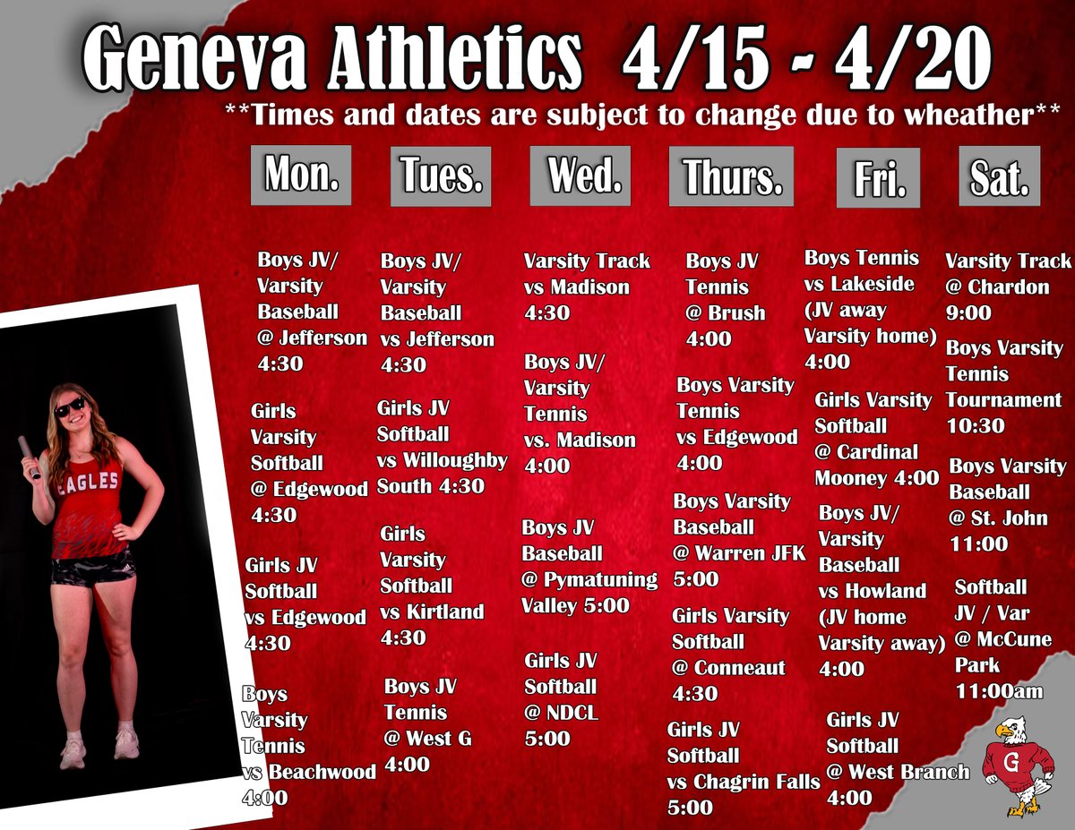 Weekly Events! *Subject to change due to weather. 
#GoEagles