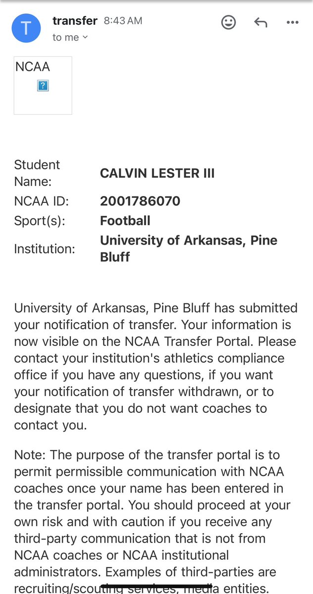 Officially in the transfer portal.