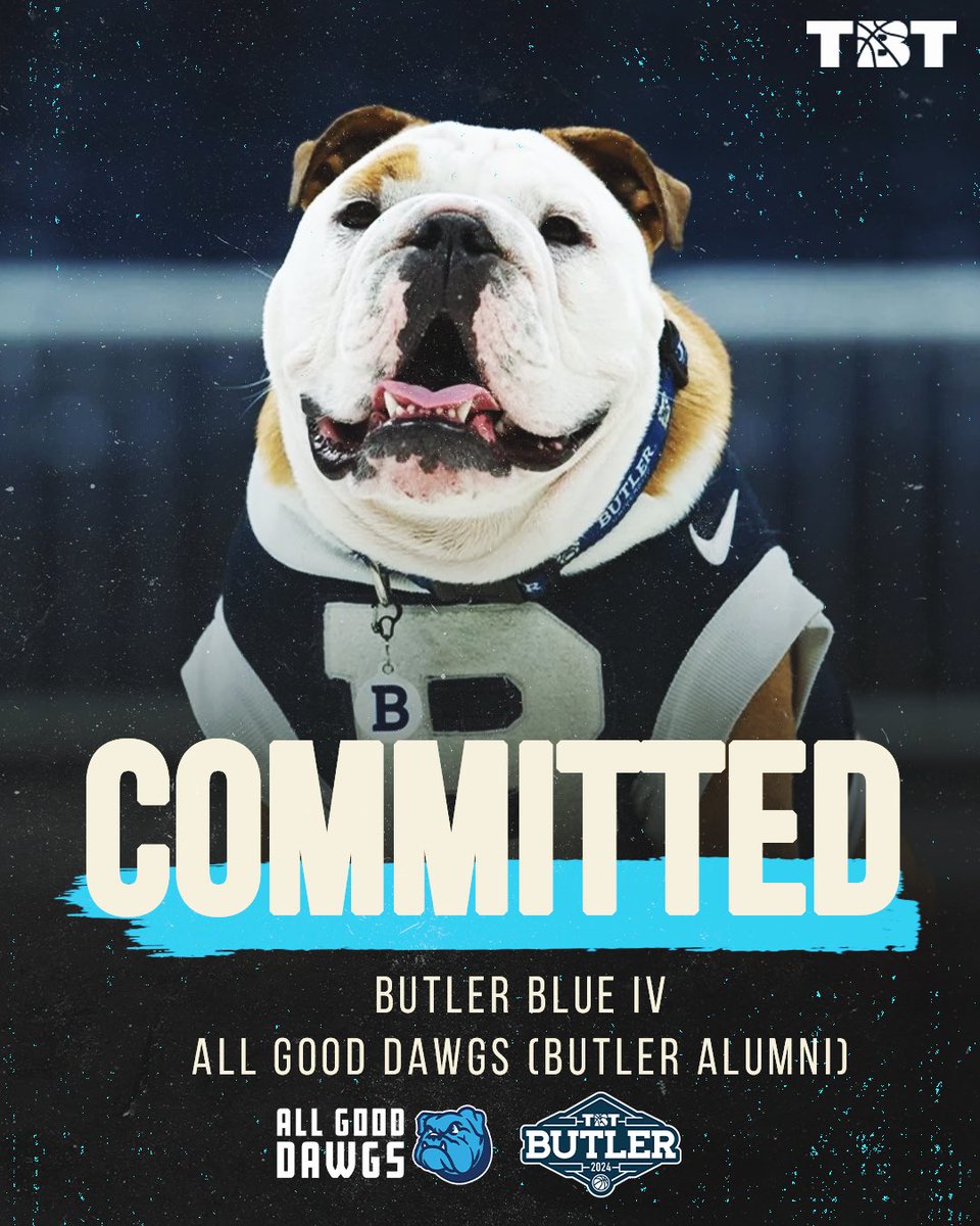 THE ULTIMATE GOOD DAWG🐶 Butler Blue IV has 'committed' to be the official mascot of @AllGoodDawgsTBT (@ButlerMBB Alumni) in TBT this summer! @TheButlerBlue will be at Hinkle Fieldhouse for TBT this July... WILL YOU!? Get notified when 🎟️ go on sale: thetournament.com/tbt/tickets