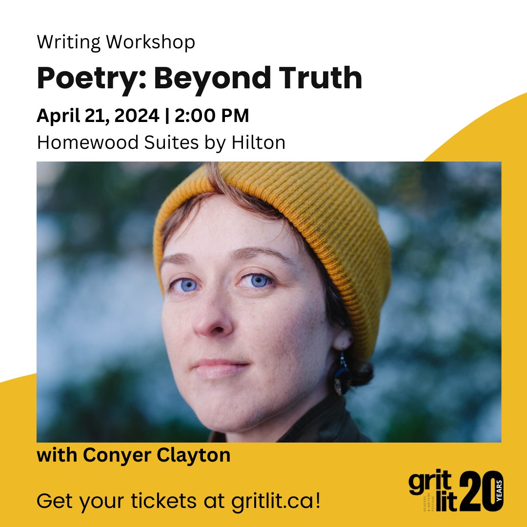 In this workshop, poet Conyer Clayton looks at overlaps between figurative language and purposeful un-truths, between the speculative and realism in addition to looking at how to go beyond facts to uncover the true core of a story. Get tickets at gritlit.ca!