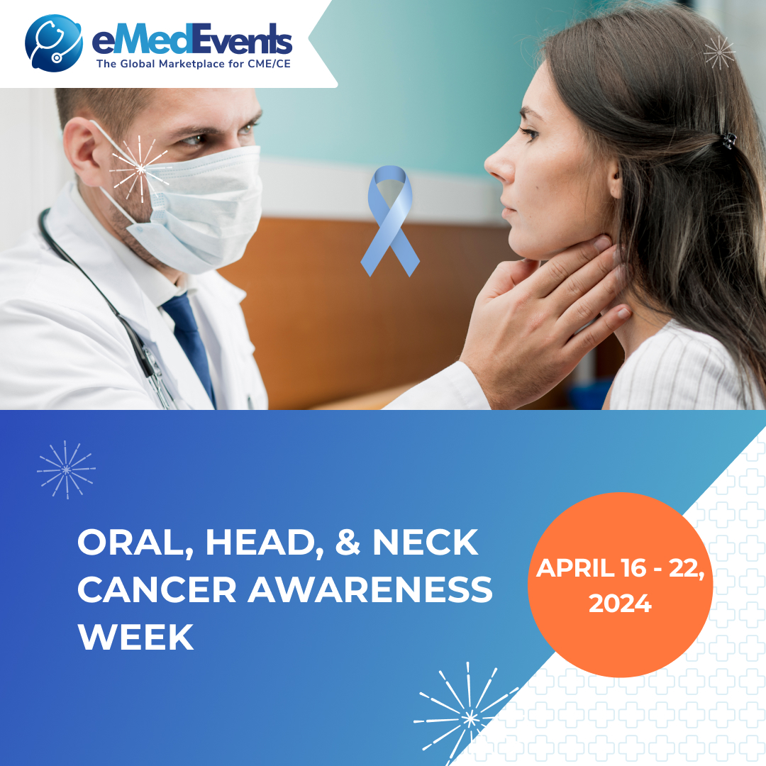 📣 It's Oral, Head, and Neck Cancer Awareness Week! 🦷🧠👂Learn and raise awareness with the Oncology In-Person Conferences & Online Courses. 
bit.ly/49xb2nX

#Cancer #OncologyEducation #HealthcareAwareness #PatientCare #HeadNeckCancer #MedicalEducation #eMedEvents