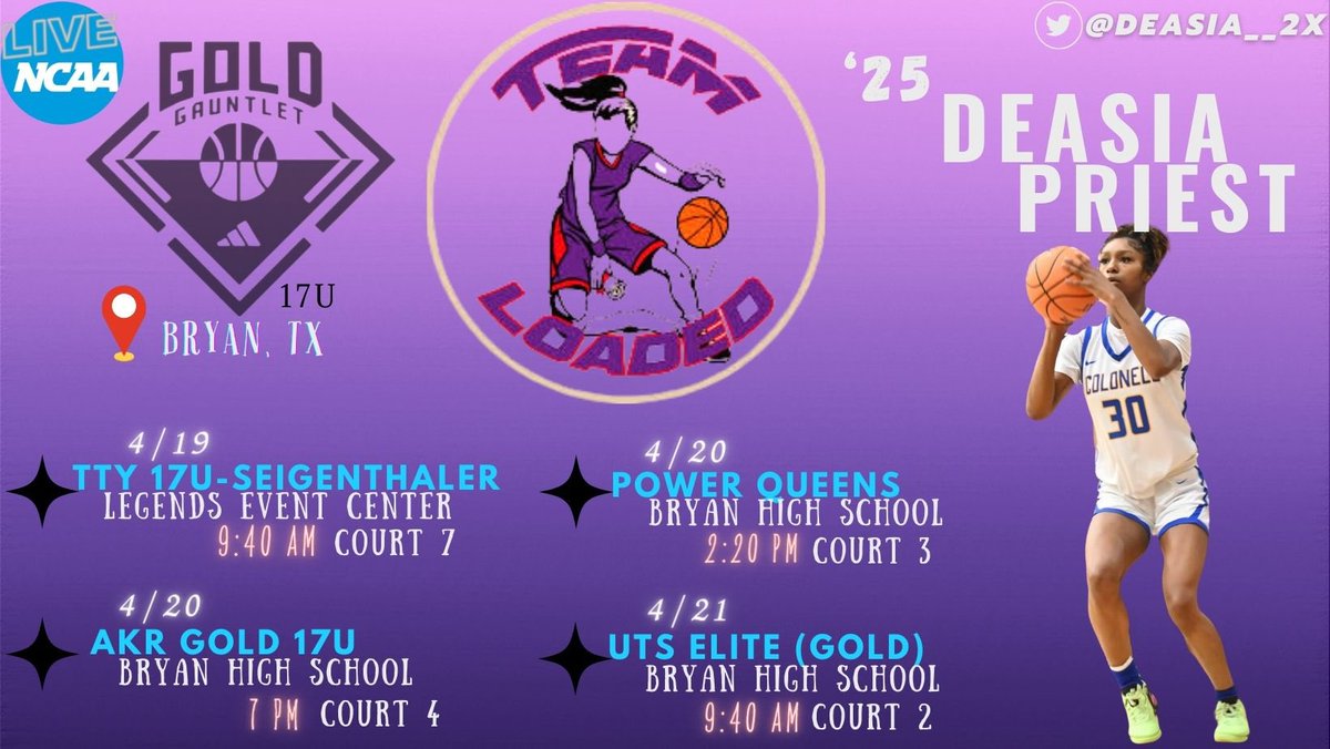 Our ‘25 💫 @deasia__2x will be @3SSBCircuit this weekend! Coaches check her highlights from this past szn & catch her with @Loaded_Gurlz this #NCAALIVE weekend 😤💪🏽 @coachwilson7777 @WFAthletics @coachhugheyuh @tamucoachnew @coachjonitaylor @_CoachMichi