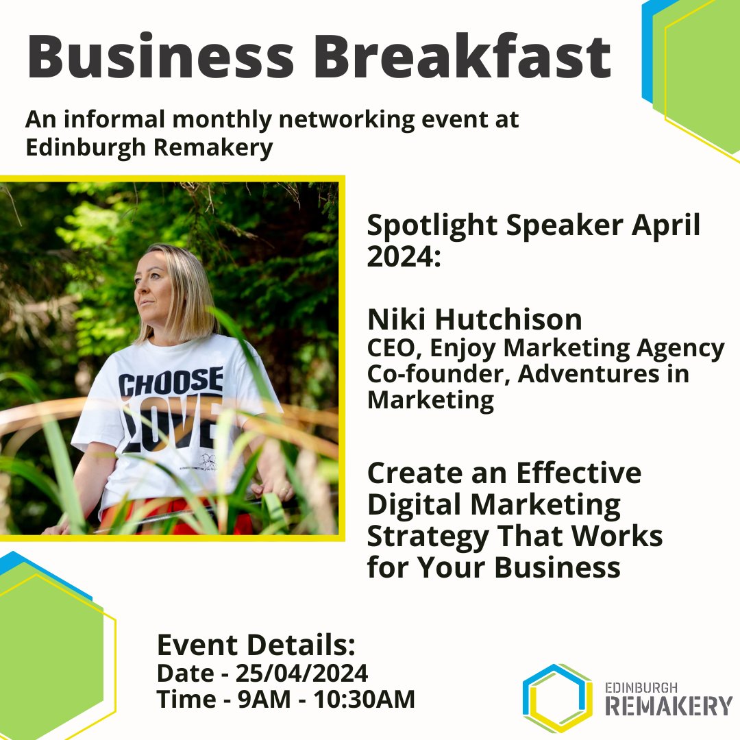 Our spotlight speaker, Niki Hutchison, talk about how you can create an effective digital marketing strategy for your business.

Book your ticket now by clicking the link.
ow.ly/q45r50RgX6Z

#Networking #BusinessBreakfast #WasteLessLiveMore #Networkingforgood #Edinburgh
