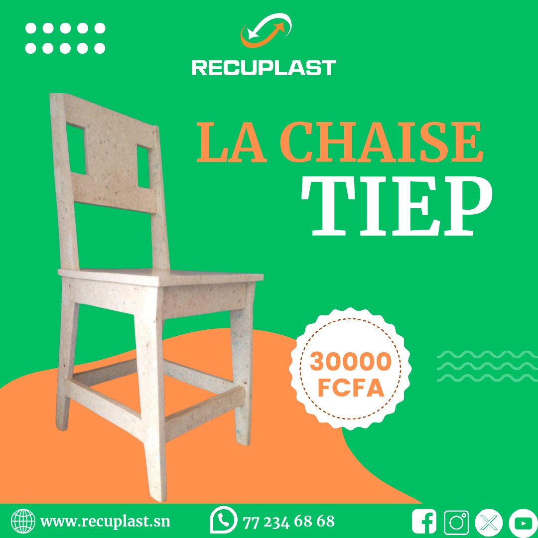Vous voulez une chaise à base de plastique recyclé et solide, notre chaise Tiép est faite pour vous.

#economiecirculaire #GlobalRecyclingDay #territoires #ecologie #triselectif #Recuplast #ÉcoResponsable #ÉcoResponsable #plastique #environnement #recyclage #upcycling #proplast