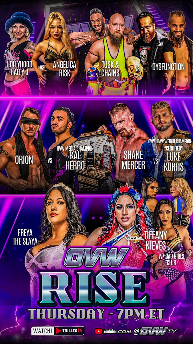 Get ready for an action-packed night at #OVWRise ! 🔥 THURSDAY - 7pm ET Reserve your spot at OVWTix.com - watch #LIVE at @youtube or @Fitetv #Wrestling #progrestling #badgirlsclub #certified #ovw