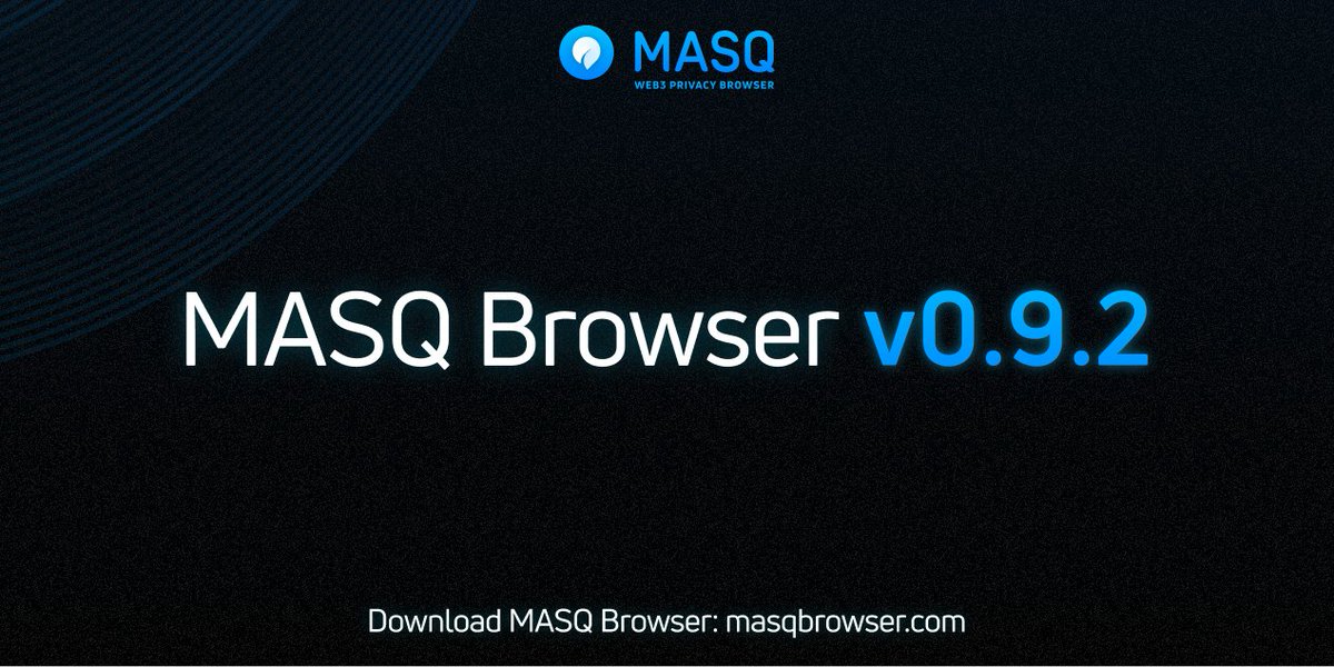 📣 MASQ Browser (v0.9.2) is live and available for download  🔵💻

This update integrates <a href="/0xPolygon/">Polygon</a> Amoy &amp; new core functions: Node-Hop selection, further RPC support, and other special aspects under the hood to prepare us for the MAINNET launch!

▶️  masqbrowser.com