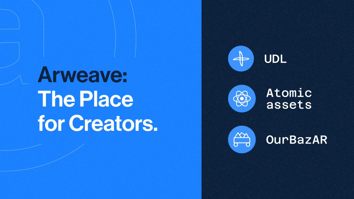 Calling all creators! 📣 #Arweave is building the ideal toolset for creating digital assets: UDL (Universal Data License) Atomic Assets (NFTs, but better) Launchpad + Marketplace (@OurBazAR) Backed by permanent storage. Here's why it matters. 🧵