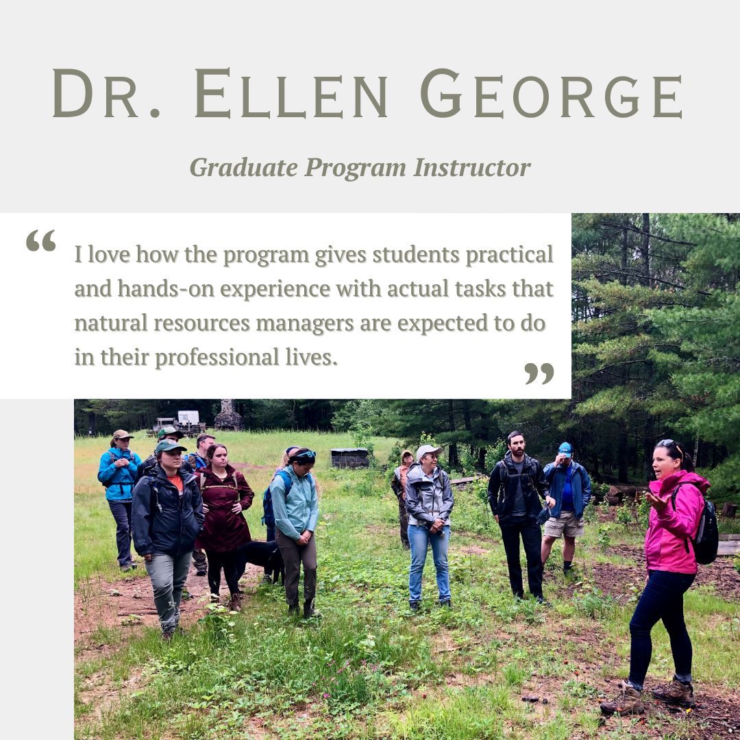 Dr. Ellen George believes that the graduate program @PaulSmiths is unique because it “gives students practical and hands-on experience with actual tasks that natural resources managers are expected to do in their professional lives.' 
#GradSchool #ExperientialLearning