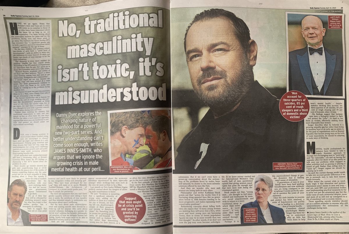 Read my latest in @Daily_Express about the decline in men’s mental health as covered in Hugh Whitworth’s important doc starting tonight at 10pm on All4. @PhilMitchell83 @MatesInMind @ManKindInit #DannyDyerHTBAM @whtwmed #men #mentalhealth #masculinity #men #mentalhealth