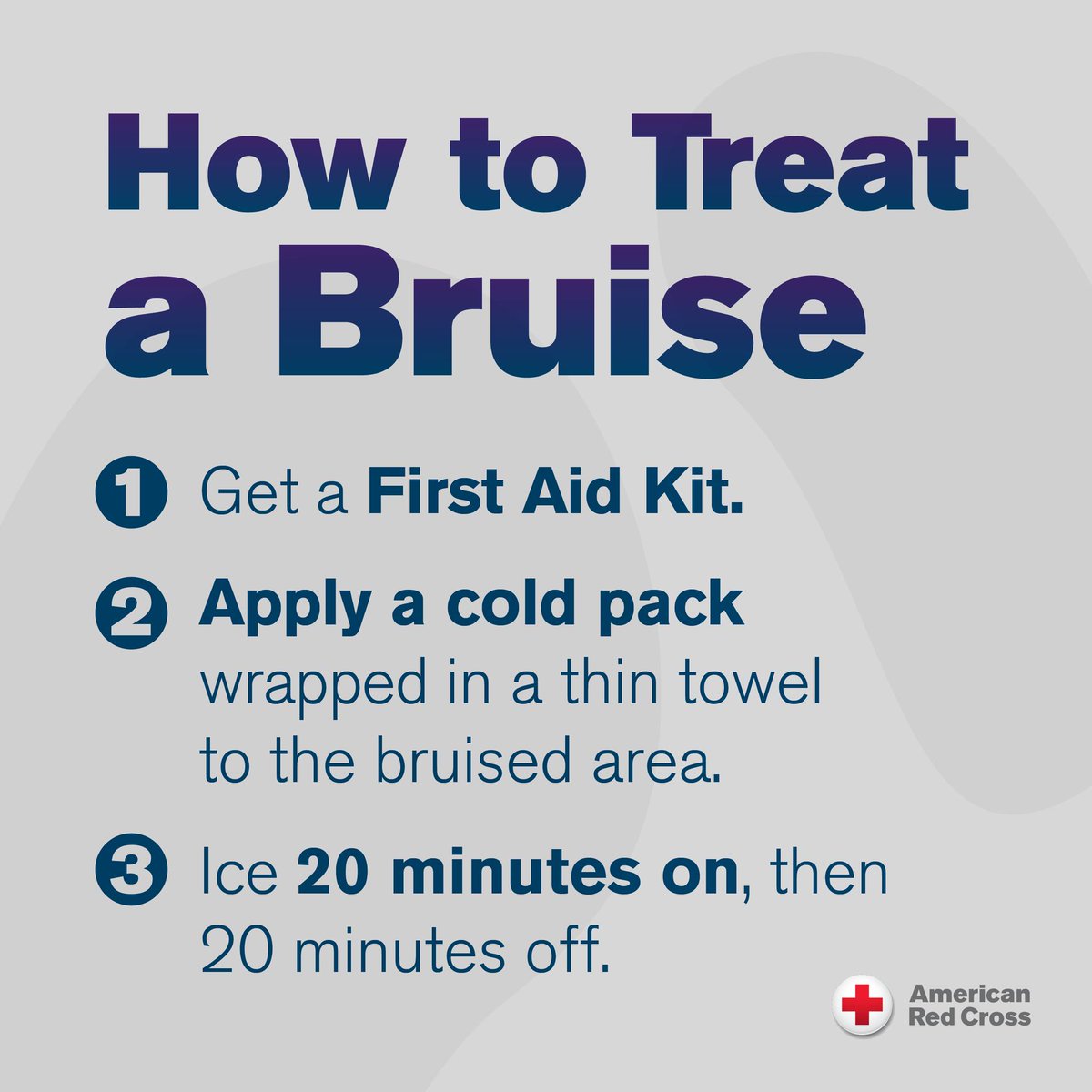 Do you know how to treat a bruise? Here are a few tips on the best ways to do so: 1️⃣ Get a First Aid Kit. 2️⃣ Apply a cold pack wrapped in a thin towel to the bruised area. 3️⃣ Ice 20 minutes on, then 20 minutes off.