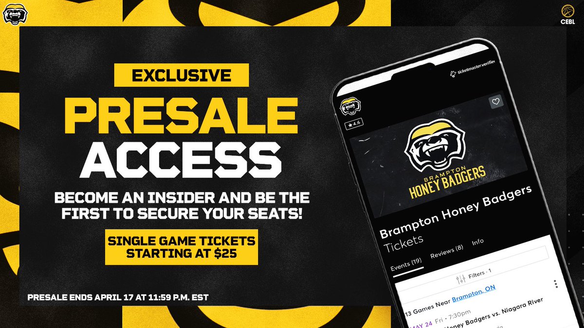 PRESALE IS LIVE RIGHT NOW🔥🚨 Be the first to grab your seats for the exciting summer ahead by becoming a Honey Badgers insider! Subscribe and check your 📲 for more details! 🔗: honeybadgers.ca/subscribe #WeAreBrampton