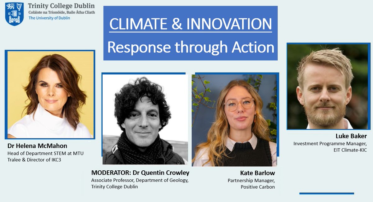 Don't forget 'Climate & Innovation' is tomorrow's theme in our ‘Climate Action & Sustainable Development’ series 1-2pm moderated by @QGPAC. Panellists @HelenaPMc @MTU_ie Tralee @IKC3_Project, Kate Barlow @Pos_Carbon & Luke Baker @ClimateKIC Join us: shorturl.at/guDG2