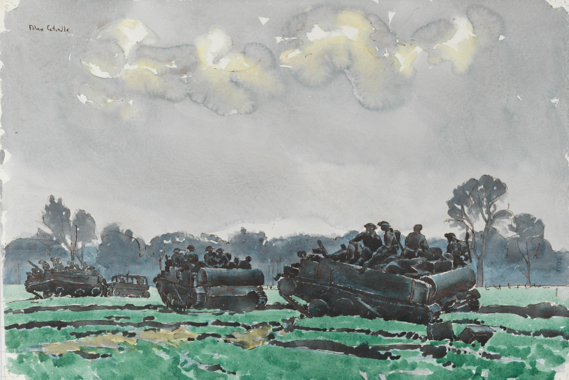 Infantry Advancing 
Painted by Captain Alex Colville in 1945 
Beaverbrook Collection of War Art 
CWM 19710261-2078

#WarArtist #CanadianArtist #MilitaryArt #MilitaryHistory #Colville #GroupOfSeven #SecondWorldWar #WWII #CanadianHistory