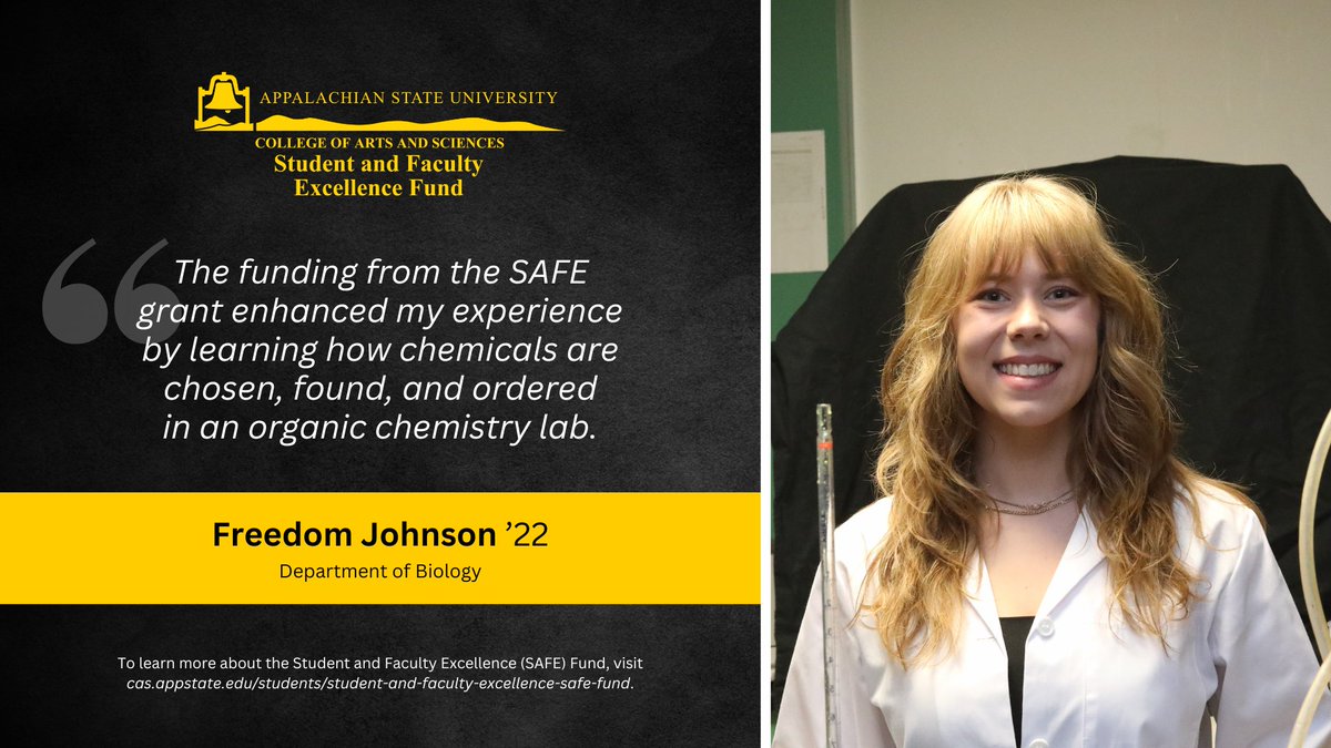 AppStateCAS's tweet photo. Today's #SAFESpotlight is on Freedom Johnson '22, graduate student in the Department of Biology!
Read more: https://t.co/bBttkcJyND
#AppStateCAS #StudentandFacultyExcellence #iBackAPP https://t.co/0z2964Lzao