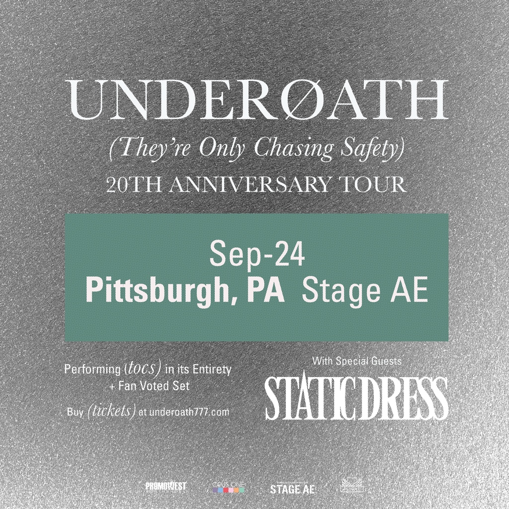 🔊 NEW SHOW 🔊 🎶 @underoathband - They're Only Chasing Safety 20th Anniversary Tour 🗓 September 24th 🎫 Promoter presale begins Wednesday with code BOY 🔗 promowestlive.com/pittsburgh/sta…