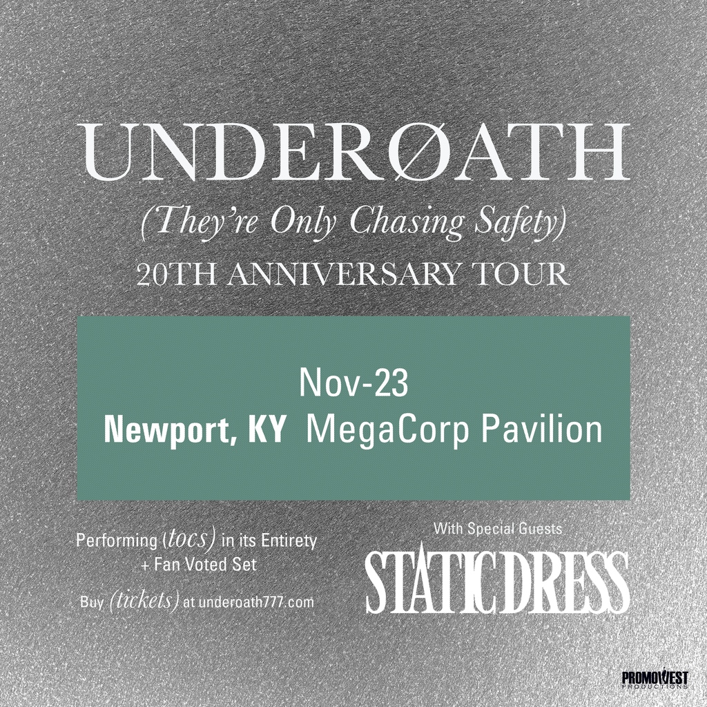 🔊 NEW SHOW 🔊 🎶 @underoathband - They're Only Chasing Safety 20th Anniversary Tour 🗓 Saturday, November 23rd 🎫 Promoter presale begins Wednesday with code BOY 🔗 promowestlive.com/cincinnati/meg…
