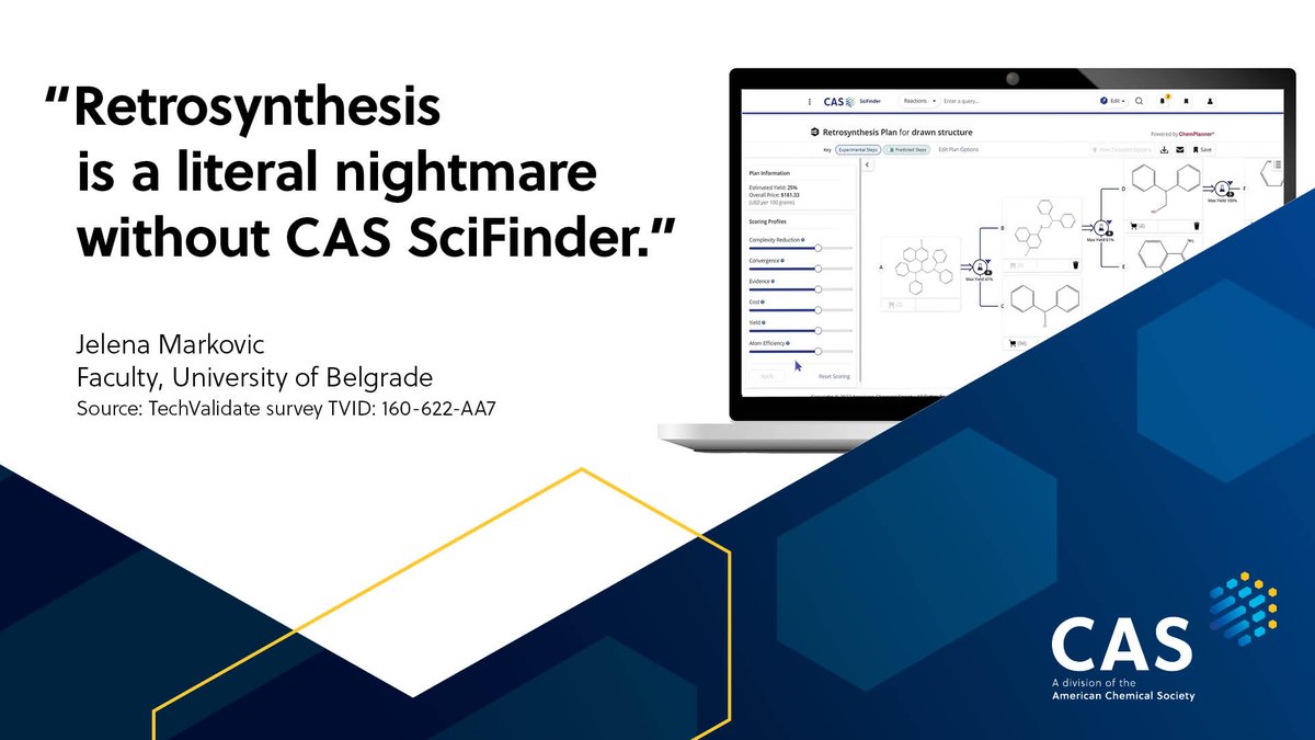 Lab success requires a plan. Use the retrosynthesis tool in CAS SciFinder and gain the certainty you need while maintaining the flexibility to prioritize elements such as material cost, final yield, procedure complexity, sustainability, and more. See how: ow.ly/UmQV50QUBUk