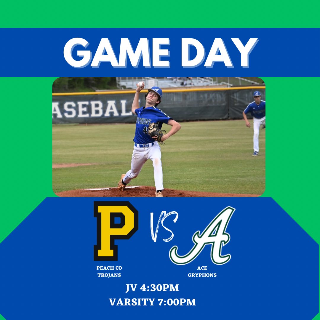 IT’S GAME DAY! 
⚾️ JV and varsity baseball host Peach Co tonight! First pitch at 4:30PM. 
#gogryphons #ACEathletics #weareACE