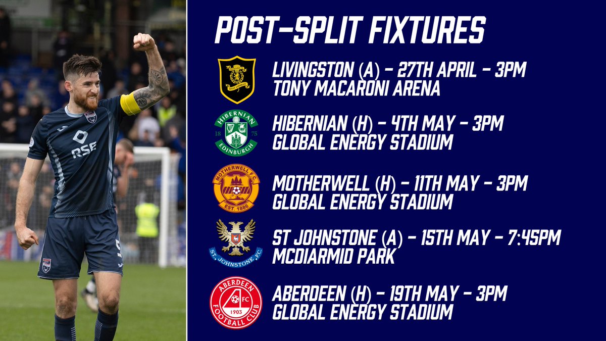 📆 Our post-split fixtures have been confirmed, we will kick them off with a trip to face Livingston on April 27th.