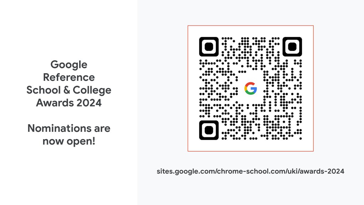 @GoogleForEdu will be hosting the first ever Google Reference School & College Awards evening in June!🏆 13 award categories are now open for educators across the UK & Ireland!📝 Find out more & nominate here; sites.google.com/chrome-school.…