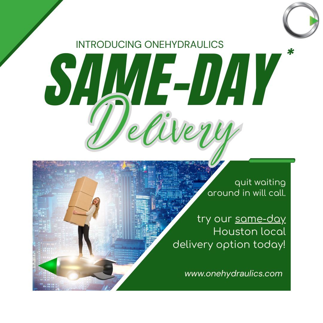 Time is money. Let us help you get a little back. Keep your team working and let us do the rest. Everything on our shelf, at your door same-day (restrictions apply). 

#onehydraulics #samedayshipping #shiptoHouston #keepitmoving #gogreen