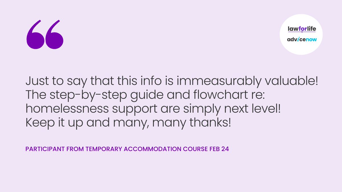 Feedback from our most recent course. Check out the resources mentioned by this social prescriber, here:

advicenow.org.uk/lawforlife/how…

#TemporaryAccommodation #HousingLaw #LondonHousing