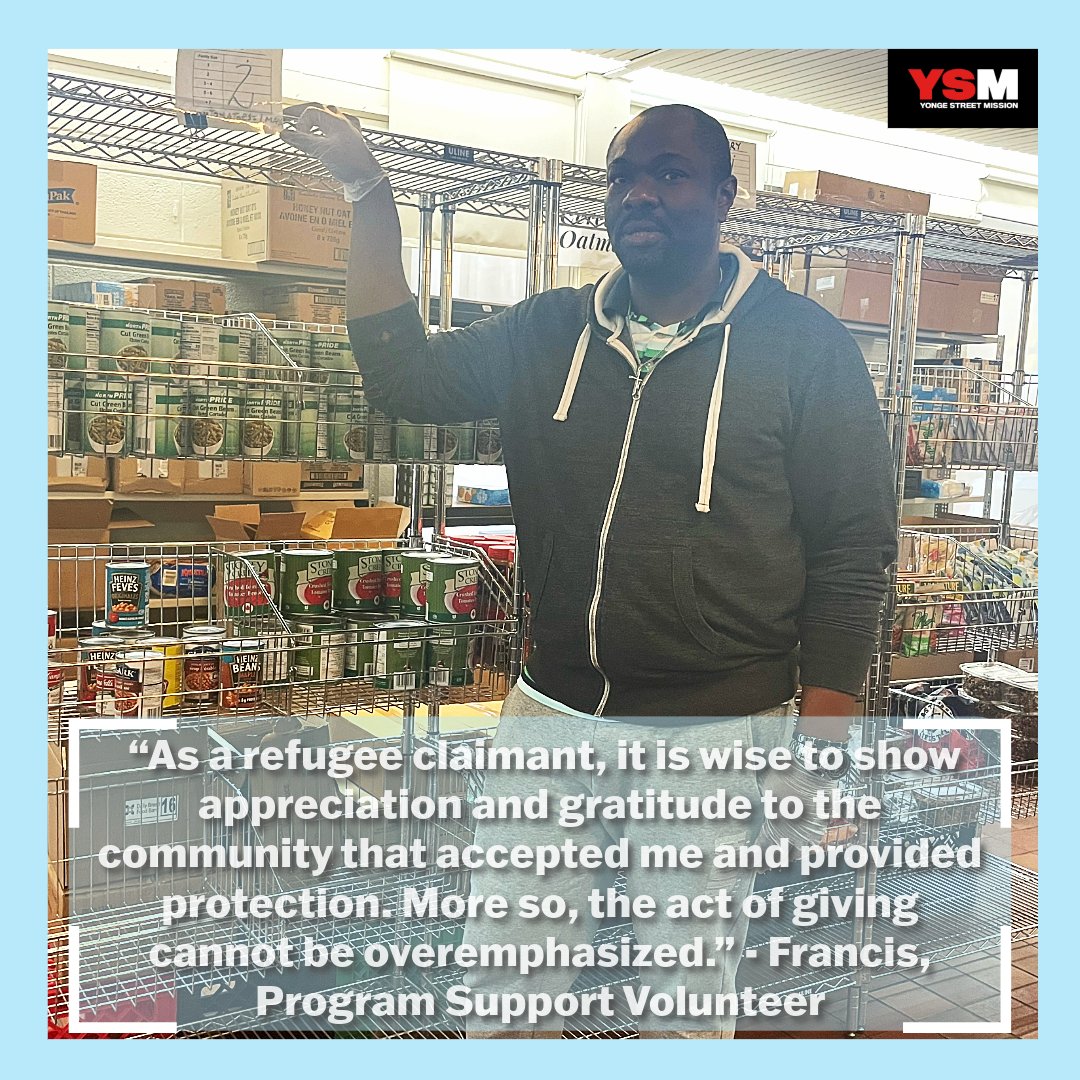 Celebrating #NationalVolunteerWeek! Meet Francis, a Program Support #Volunteer who came to Canada as a refugee and now gives back to our #community. We are very grateful for Francis and all volunteers who help in our mission to end #poverty in Toronto. 🙌 @VolunteerCanada #YSM