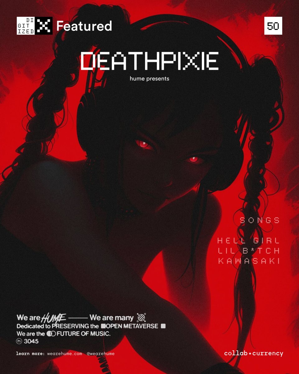 1/ The Hume Collective @wearehume recently added 2 new artists to their onchain label.

Featured here is the artist: DEATHPIXIE. ❤️‍🔥